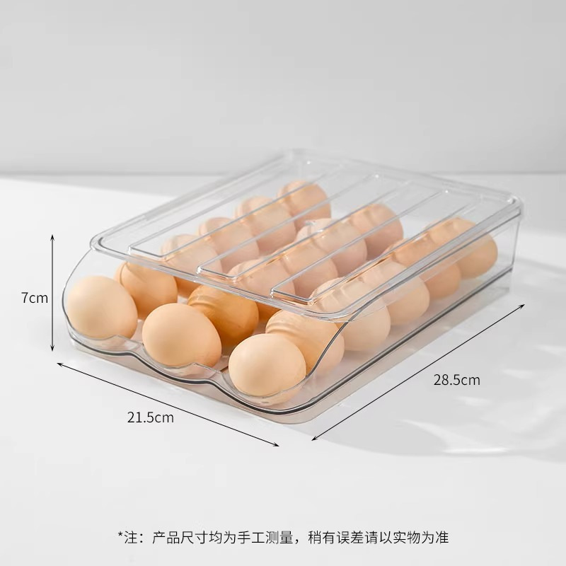 Caja de huevos de cocina doméstica refrigerador tipo deslizante huevo rodador refrigeración fresca multicapa caja de almacenamiento de huevos resistente a caídas