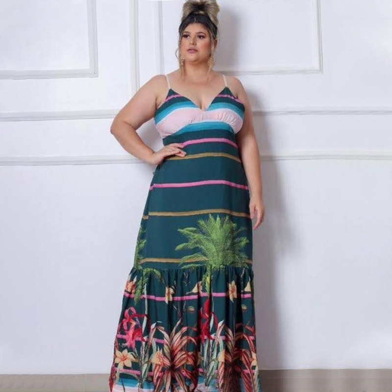 Strap Dress Elegant Halter Neck Sleeveless Printing Maxi Long Dress Daily display picture 15