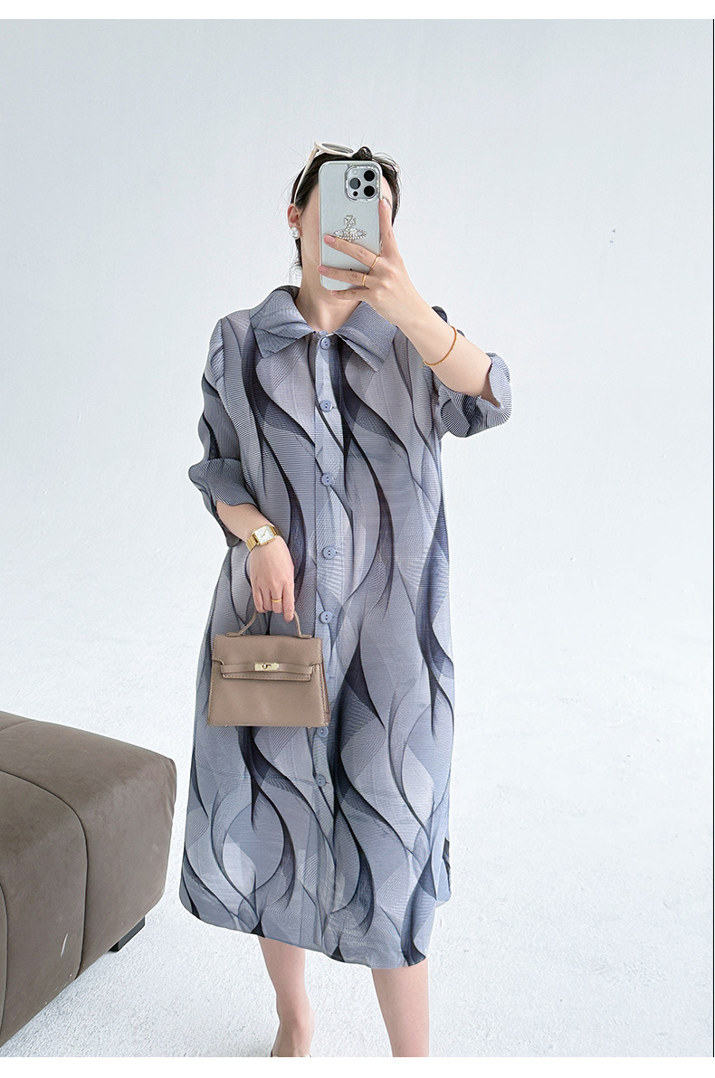 Váy maxi nữ thắt eo họa tiết vẽ mực phong cách lạnh giá — Màu xanh lục nhạt chi tiết 20
