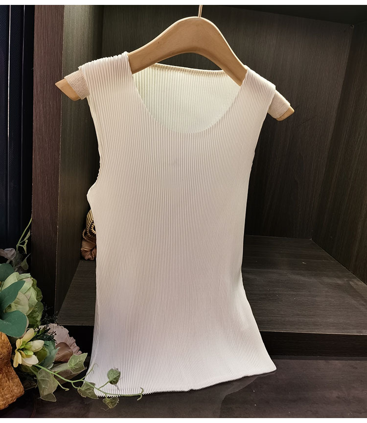 Áo ba lỗ xếp ly cổ tròn trơn màu thời trang nữ mùa hè — Màu đen, Màu xám đậm, Màu trắng, Màu xám chi tiết 6