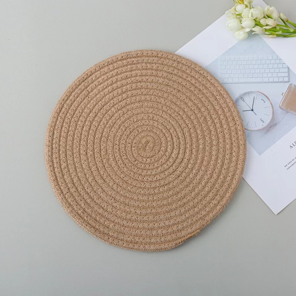 Pie Pie Pie proceso de tejido de paja estallado transfronterizo lino almohadilla de taza almohadilla de cuerda de lino almohadilla de aislamiento térmico almohadilla de yute de alta calidad