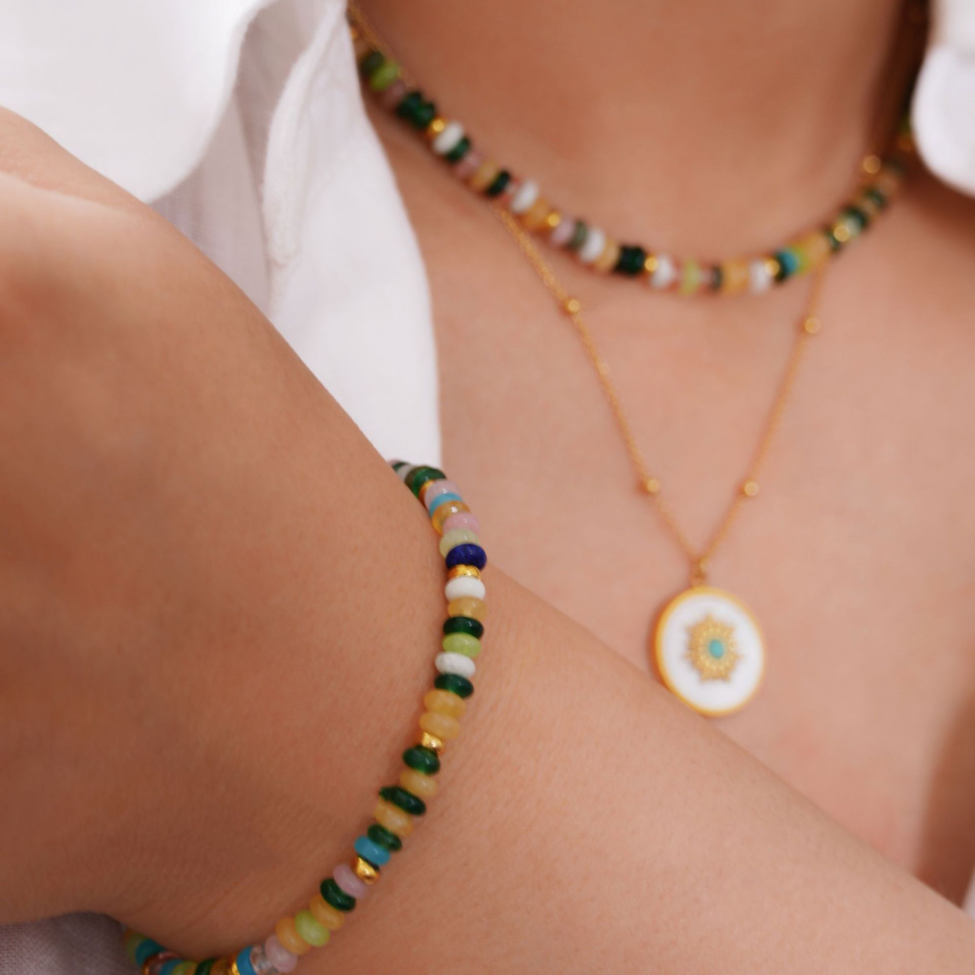 Simple Style Beaded Titanium Steel Geometric Women's Bracelets Necklace display picture 3