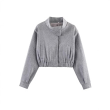 外贸2025欧美冬新款时尚短款毛呢外套小个子立领夹克外套女250814