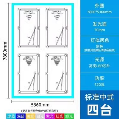 4개의 단일 원형 780x536cm 램프 본체 폭 7cm 높이 4cm