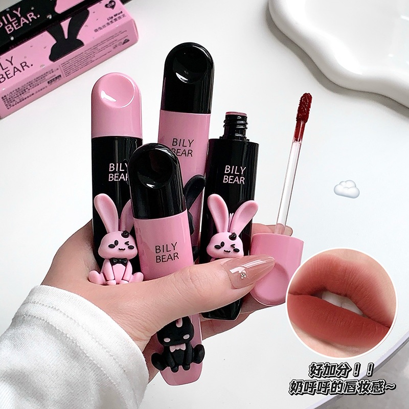 Bily Bear Cute Silky Soft Mist Lip Mud Silky Matte Long-Lasting Whitening Student Party Domestic Makeup