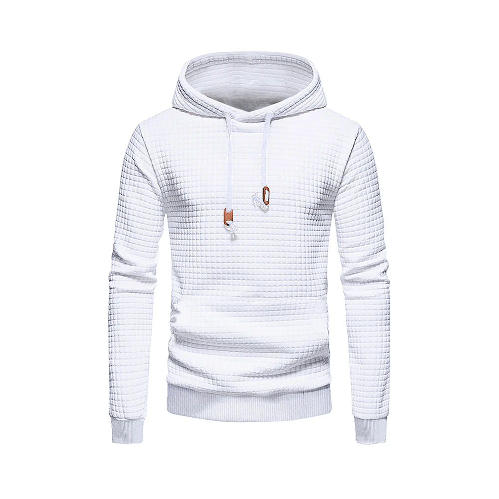 Men's Jacquard Hooded Sweatshirt Autumn And Winter New Style Youth Solid Color Thin Pullover_voghion.com
