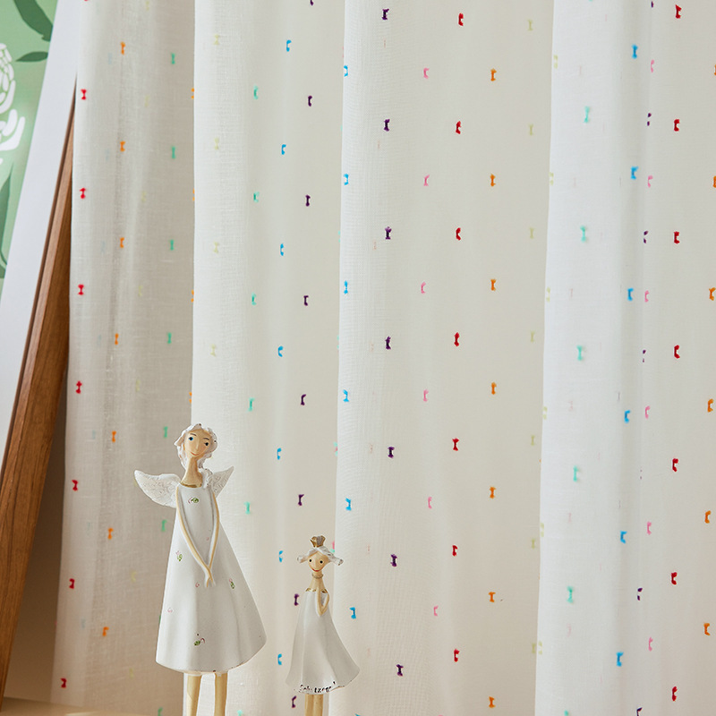 Cotton and Linen Rainbow Bean High-Definition Designer Rainbow Candy Gauze Curtain Ins Style Linen Window Screen Kidsren's Room Cute Window Screen
