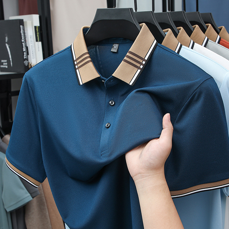 Summer New Polo Shirt For Young And Middle-aged, Casual Business Turn-down Collar Solid Color Half Sleeve Top, Trendy_viptrois.com
