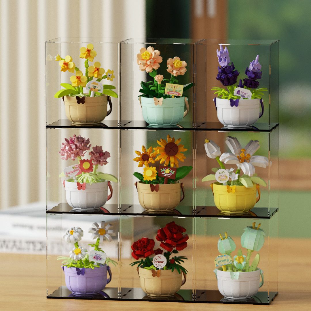 Compatible con bloques de flores eternas flores en maceta canasta DIY adornos hechos a mano girasol con flores de sol juguetes de puzzle para niños