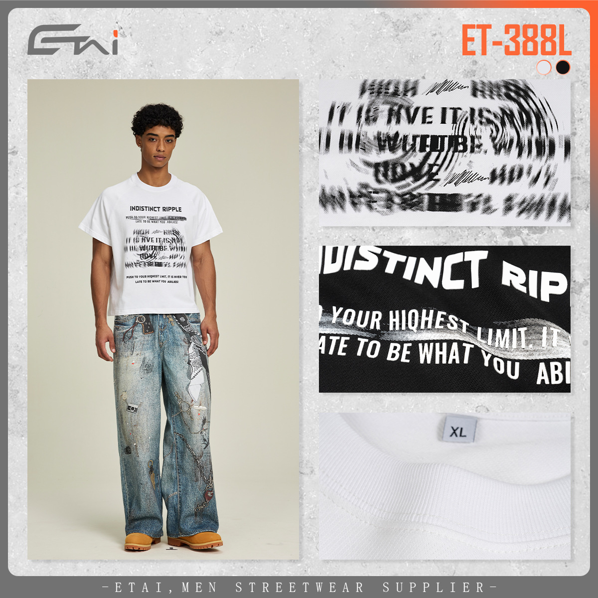 ETAI hombre verano 260g pesado algodón de manga corta hombre corto ancho marca de moda juvenil camiseta casual callejera image 5
