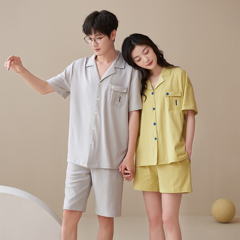 Verano Pull-on pijamas de algodón puro de alta calidad de manga corta pantalones cortos de algodón fino traje de desgaste para el hogar de los hombres y las mujeres