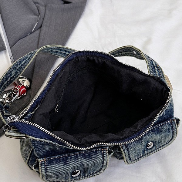 Zhongshishang Underarm Bag 2025 New Retro Distressed Denim Bag Small Hot Girl Baguette Bag Commuter Shoulder Bag - Thumbnail 4