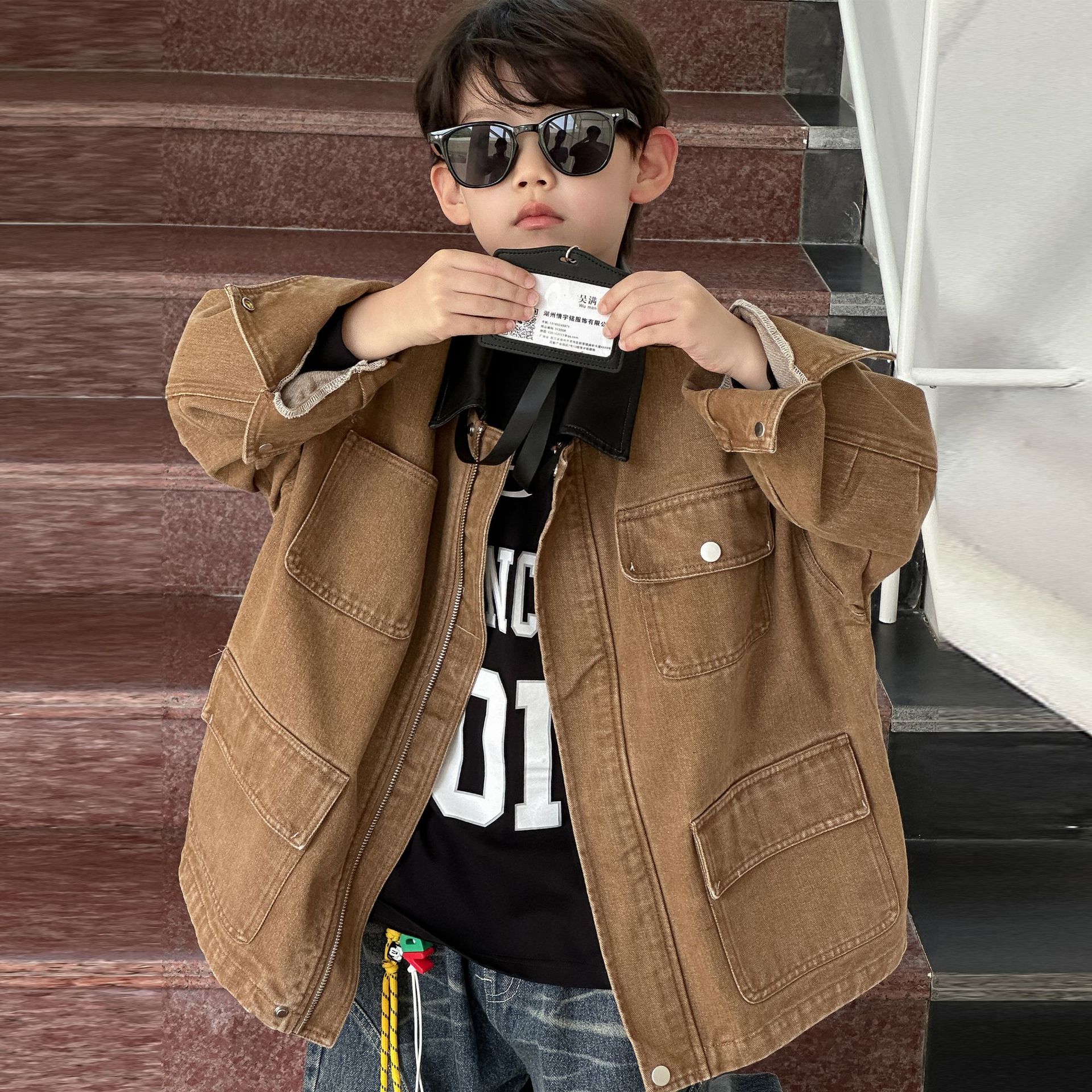 Boys' Jacket Spring and Autumn 2025 New Children's Trendy Turn-Down Collar Jacket for Toddlers and Young Children Casual Autumn Cardigan Top