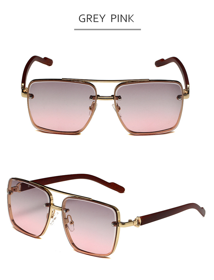 Retro Square Metal Sunglasses For Women Pilot Style Double Bridge_voghion.com