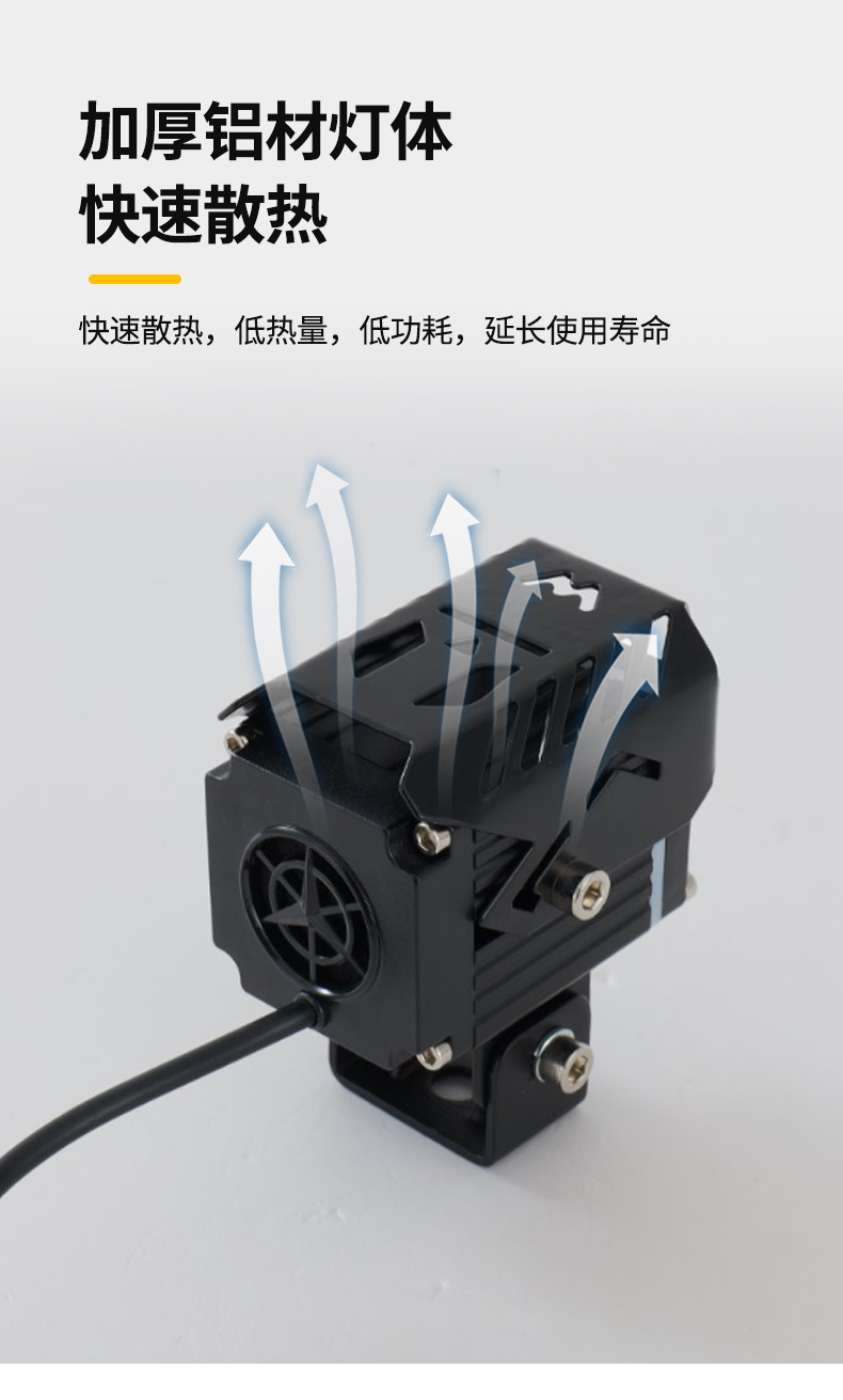 Motorcycle Spotlight Strobe Light Headlight, Square Steel Cannon with Halo