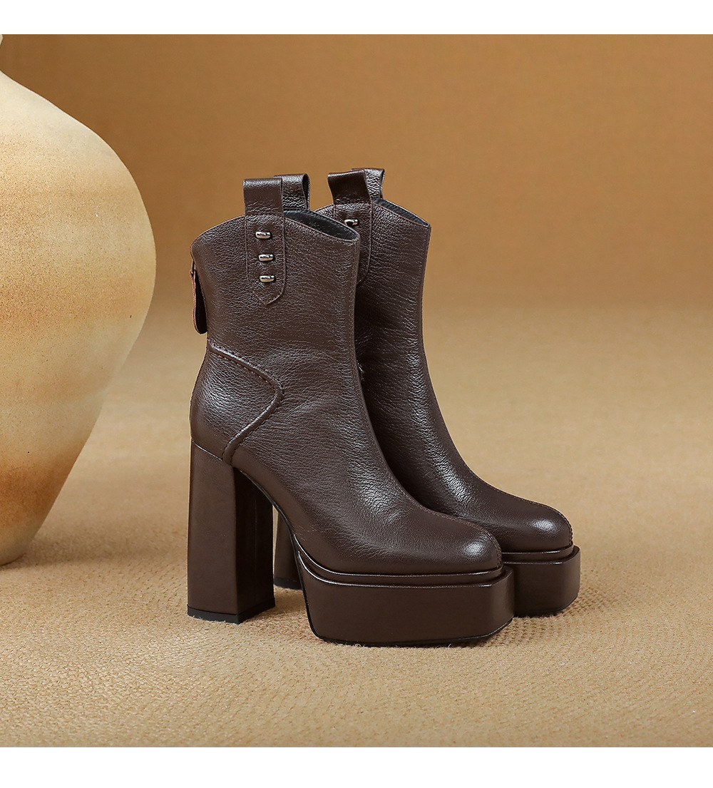 Boot nữ cổ thấp mũi vuông gót vuông cao 9 cm, đế platform, lót nhung ấm mùa thu đông — Lớp lót nhung đen chi tiết 17