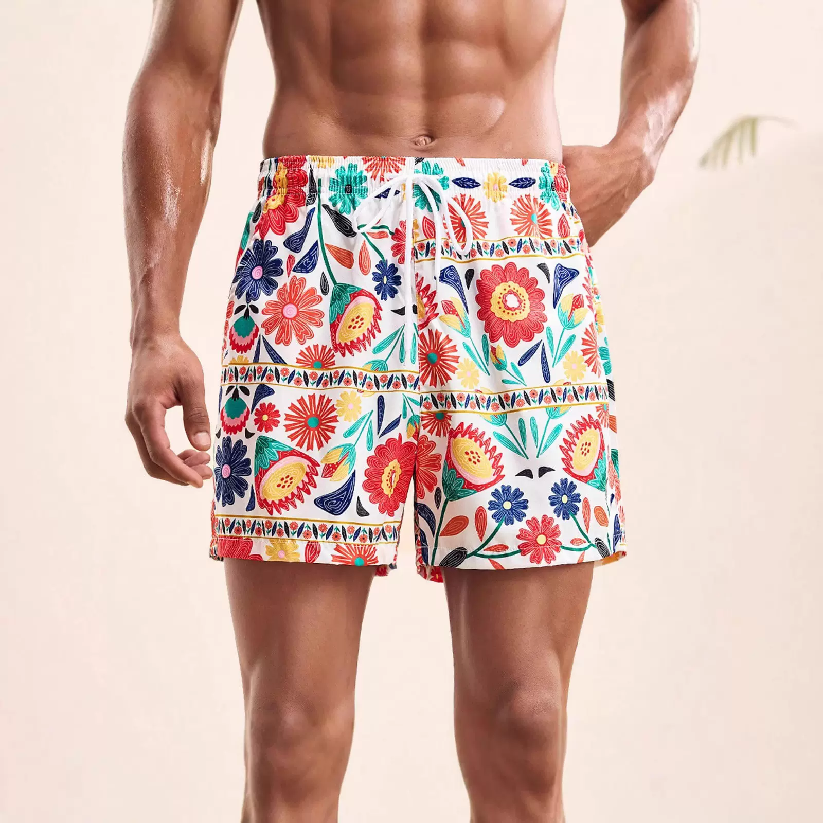 2025跨境男士运动插兜新款休闲时尚沙滩裤速干印花 四面弹沙滩裤