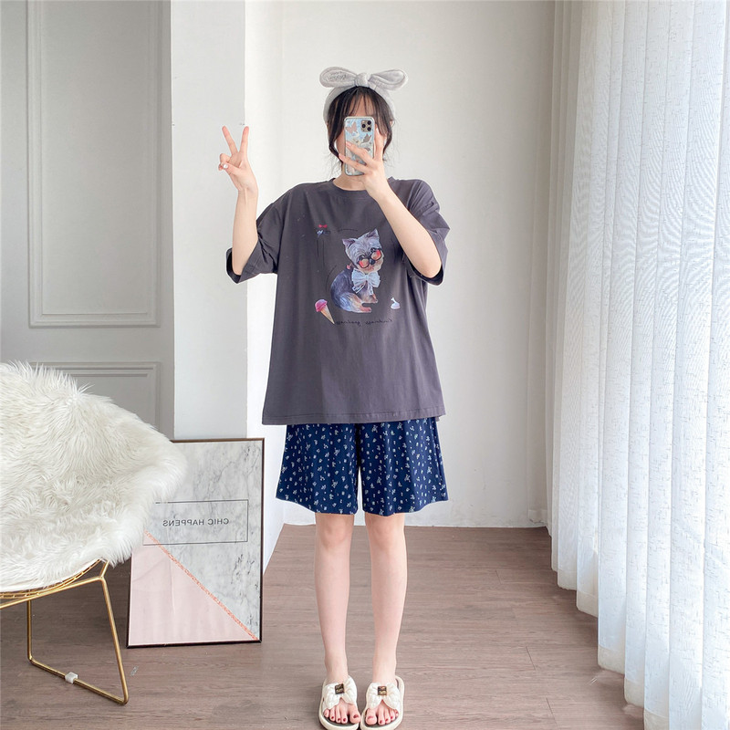 Short-Sleeved Pajamas for Women Summer Pure Cotton Cute Puppy Print Home Clothes Plus Size Fat mm 100kg Floral Shorts Set Short-Sleeved Pajamas for Women Summer Pure Cotton Cute Puppy Print Home Clothes Plus Size Fat mm 100kg Floral Shorts Set