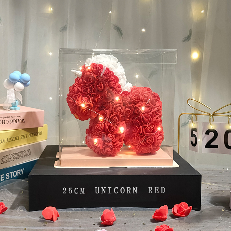 Flor inmortal unicornio Navidad día de San Valentín regalos floristas regalos de cumpleaños imitación PE rosa creativa