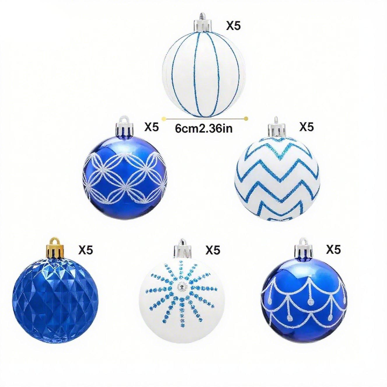 Bolas decorativas de plástico de Navidad 6cm30 piezas azul y blanco pintado conjunto árbol de navidad casa fiesta colgante bola