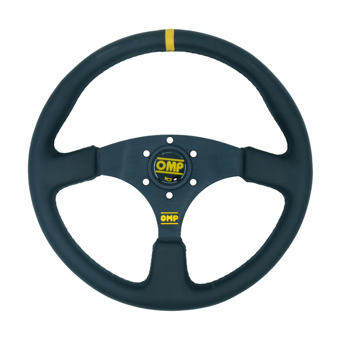 inch OMP Modified: Universal Steering wheel - genuine-leather-yellow-ring-black-line