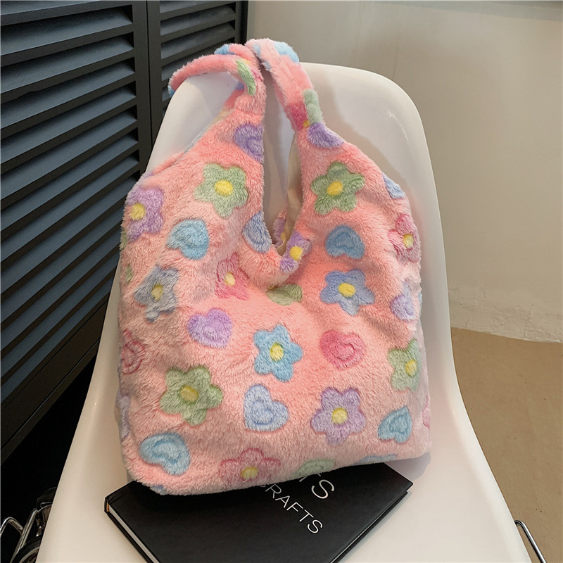 Moda suave simple elegante de gran capacidad de la felpa del bolso de hombro para las mujeres 2023 Otoño e Invierno Nuevo estilo Coreano bolsa de asas