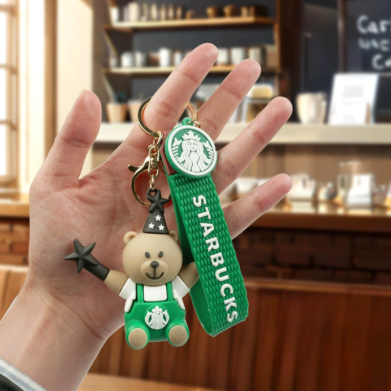 Ключница (Starbucks) милый медвежонок-подвеска, силиконовый ремешок украшение для сумки, мультистиль