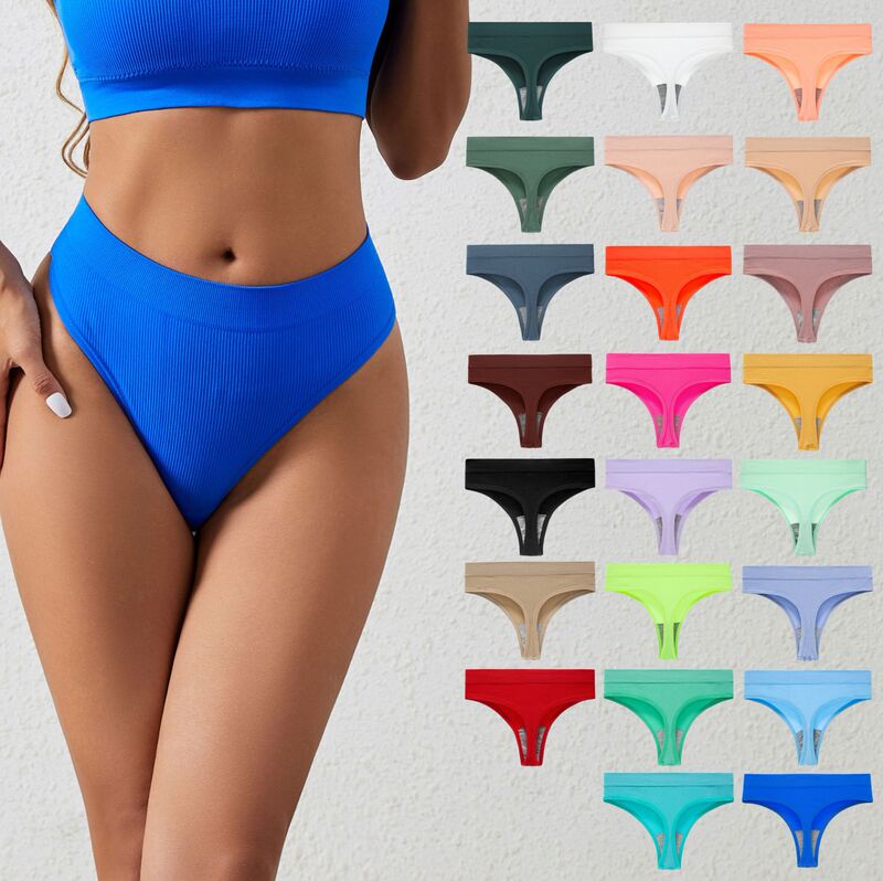 Cross-border women's plus size thong yoga seamless thread mid-low waist sexy cotton sports triangle inner T pants women