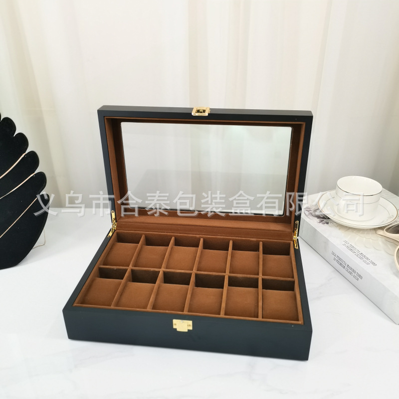 외부 블랙 내부 다크 브라운 12 비트 시계 나무 상자