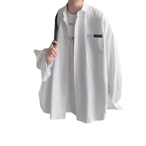 Spring and Autumn Simple and Refined Long-Sleeve Shirt for Men, Hong Kong Style, Versatile Loose Casual Collared Shirt with Design Sense, Streetwear Hip-Hop Trend