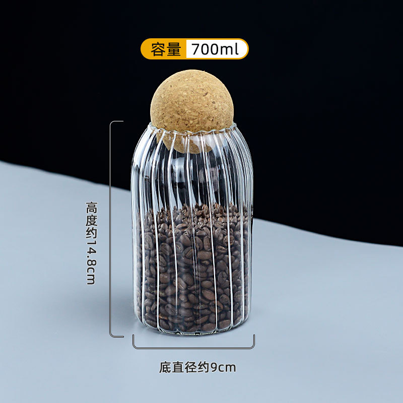 Frasco de almacenamiento de vidrio transparente tarro de té frasco de vidrio de corcho esférico Frasco de almacenamiento de granos de frutas secas de cocina