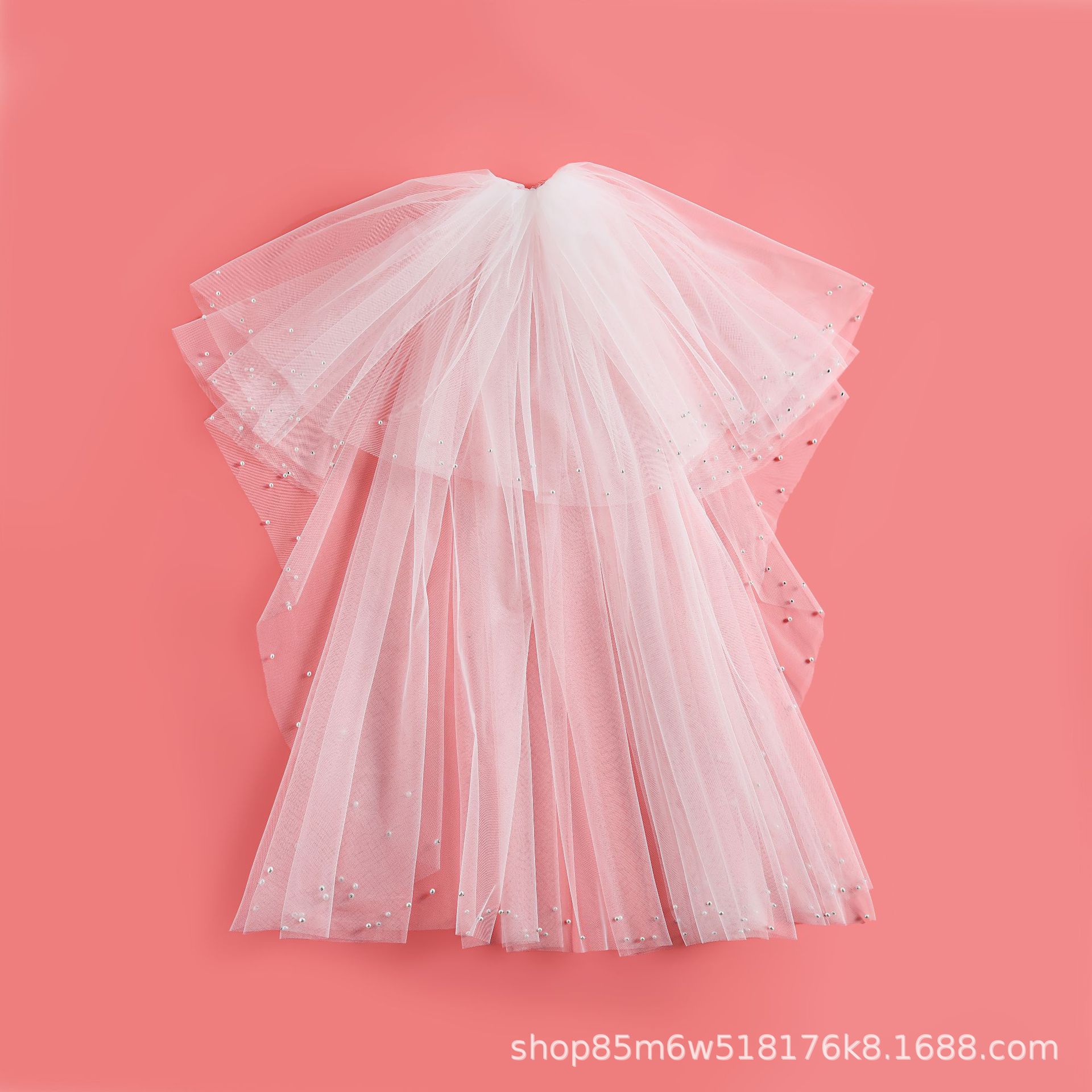 韓式簡約複古釘珍珠雙層白色頭紗派對婚紗攝影旅拍照頭飾新娘頭紗