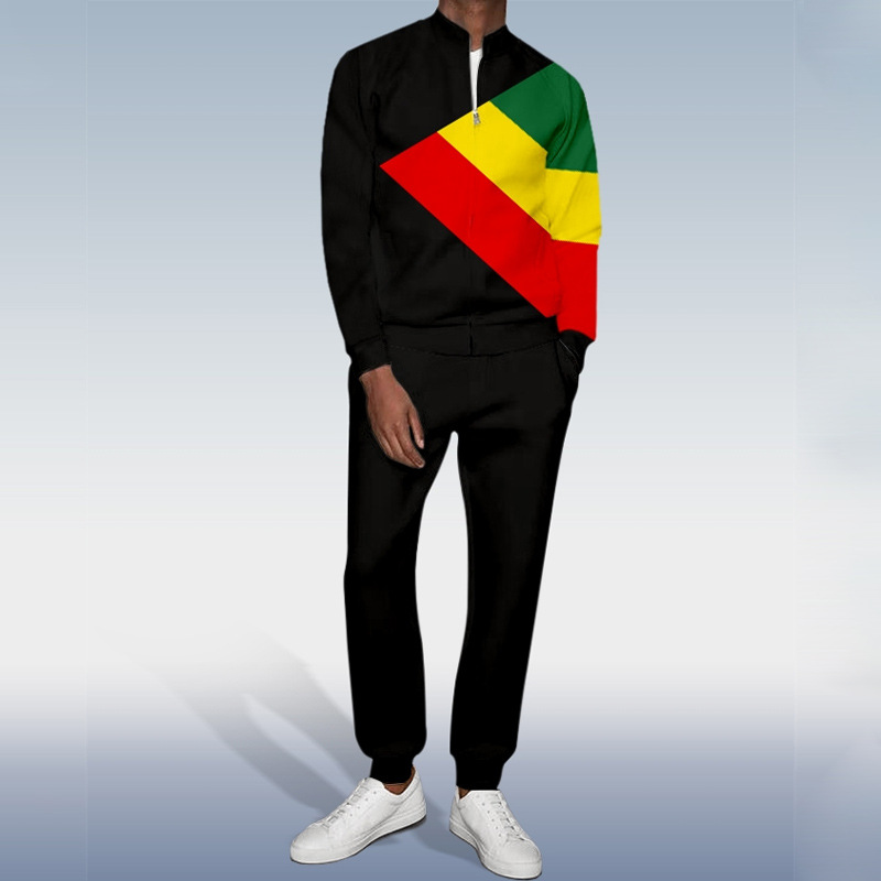 2023 Otoño e Invierno transfronterizo nuevo traje de chaqueta con cremallera para hombre Amazon pantalones de manga larga collar de dos piezas conjunto