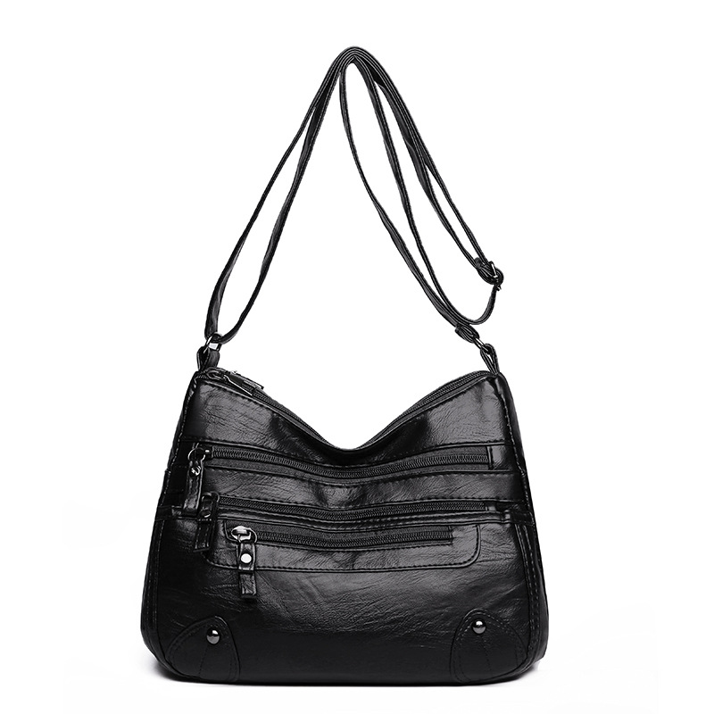 Bolsos de hombro, nuevos bolsos de piel blanda de comercio exterior femenino, moda de doble capa, bolsos de doble capa, versión coreana, bolsos de piel lavada a gran capacidad