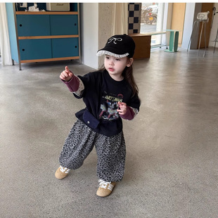 Girls' Fake Two-Piece T-Shirt Korean Style 25 Autum New Kidsren's Cartoon Fashionable Casual Polka Dot Contrasting Loose Top