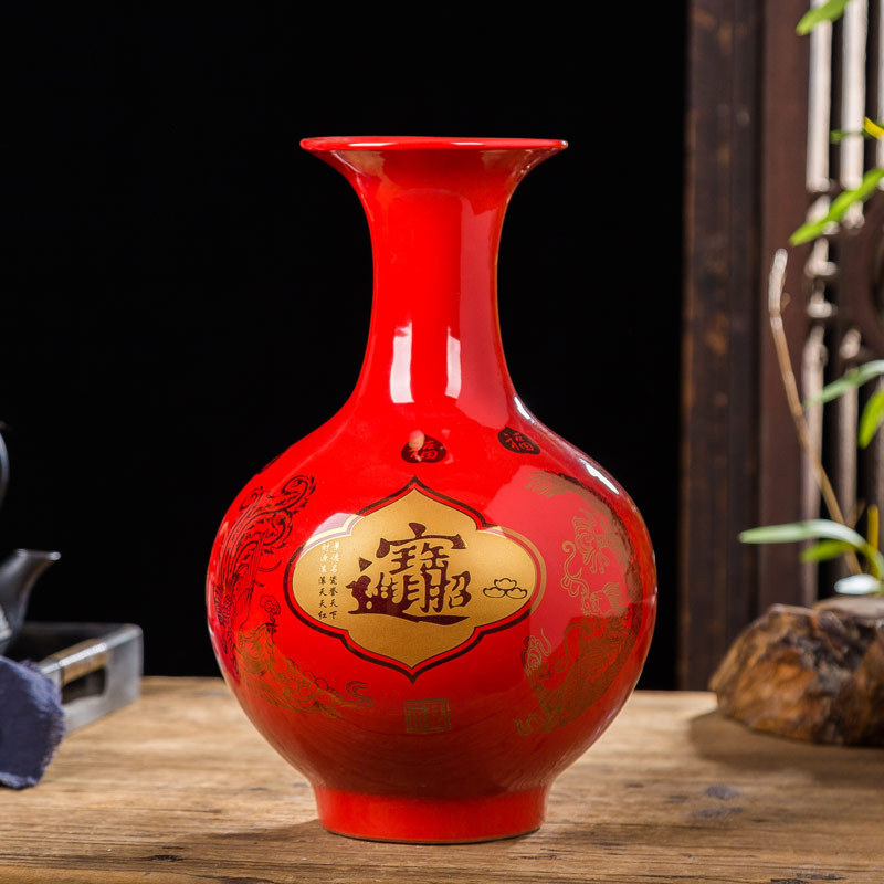 Modern Chinese creative ceramic vase living room wine cabinet antique shelf decorative bottle ornament study desk flower stand setting