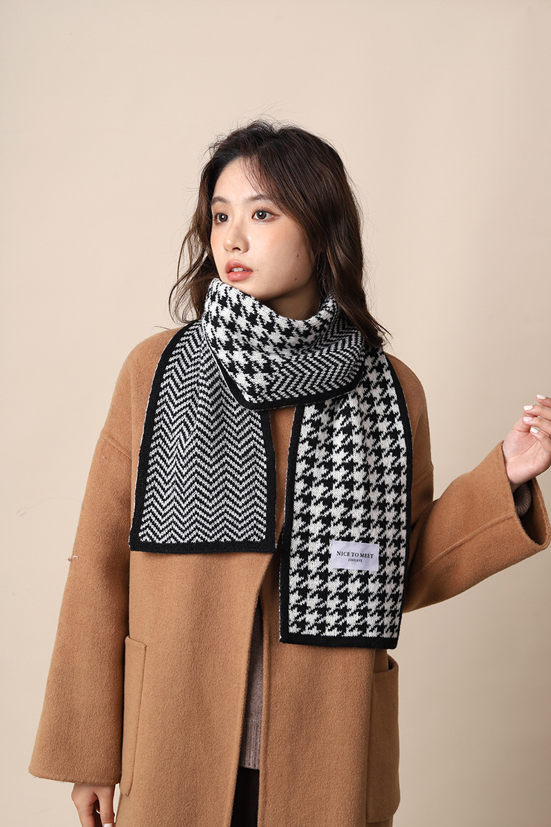 Thousand Bird for Women's Winter 2024 New Knitted Warm Grid Versatile Autumn/Winter High End Scarf Thick Edition_voghion.com