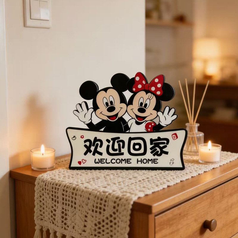 Upgraded Welcome Home Desktop Display Creative Mickey and Minnie Home Living Room Tv Cabinet Bedroom Decoration