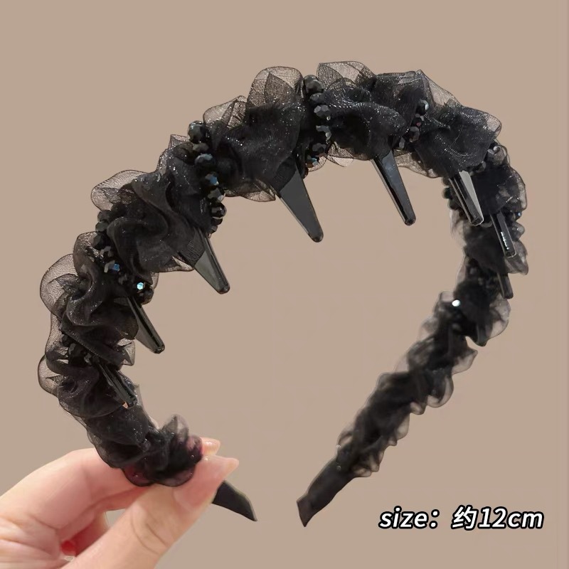 18#Black mesh beaded waves