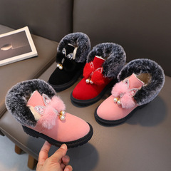 Baby girl's winter velvet snow boots, girls' short boots, warm furry cute children's winter children's winter cotton shoes