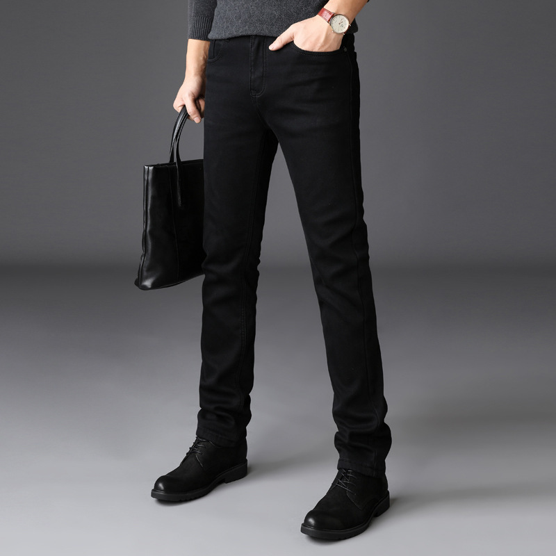 Pure Black High-End Men's Jeans 2026 New Slim-Fit Straight-Leg Trousers Men's Spring and Autumn Business Stretch Pants