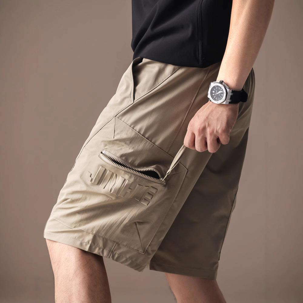 High-End Ice Silk Quick-Dry American-Style Cargo Shorts for Men, Summer Trendy Brand, Multi-Pocket Loose Letter Casual Pants