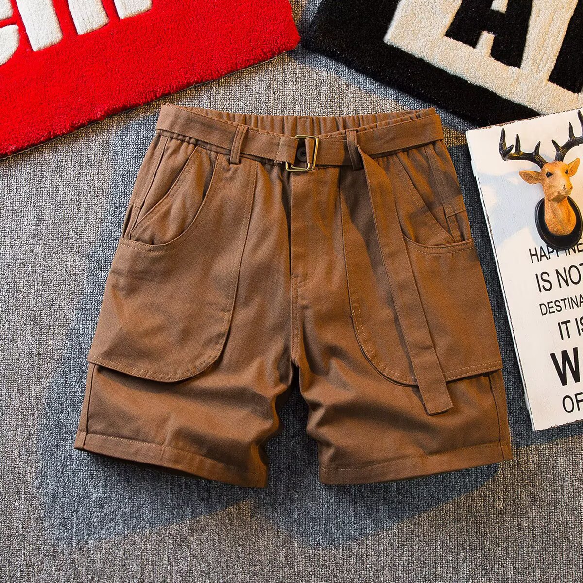 Men's Style Trendy Twill Cotton Cargo Shorts Summer Thin Solid Color Casual Loose Fit Multi Pocket Five Point Pants_viptrois.com