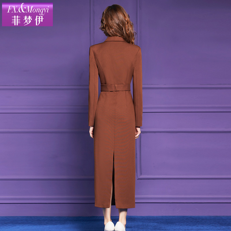 (2개) FIMOY 다크 브라운 세트 원피스 여성의 겨울 새로운 하이 엔드 간단한 패션 통근 우아한 중간 길이 스커트