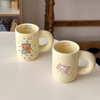 可爱猫咪胖手柄陶瓷杯子高颜值马克杯小众少女心咖啡杯水杯礼盒装