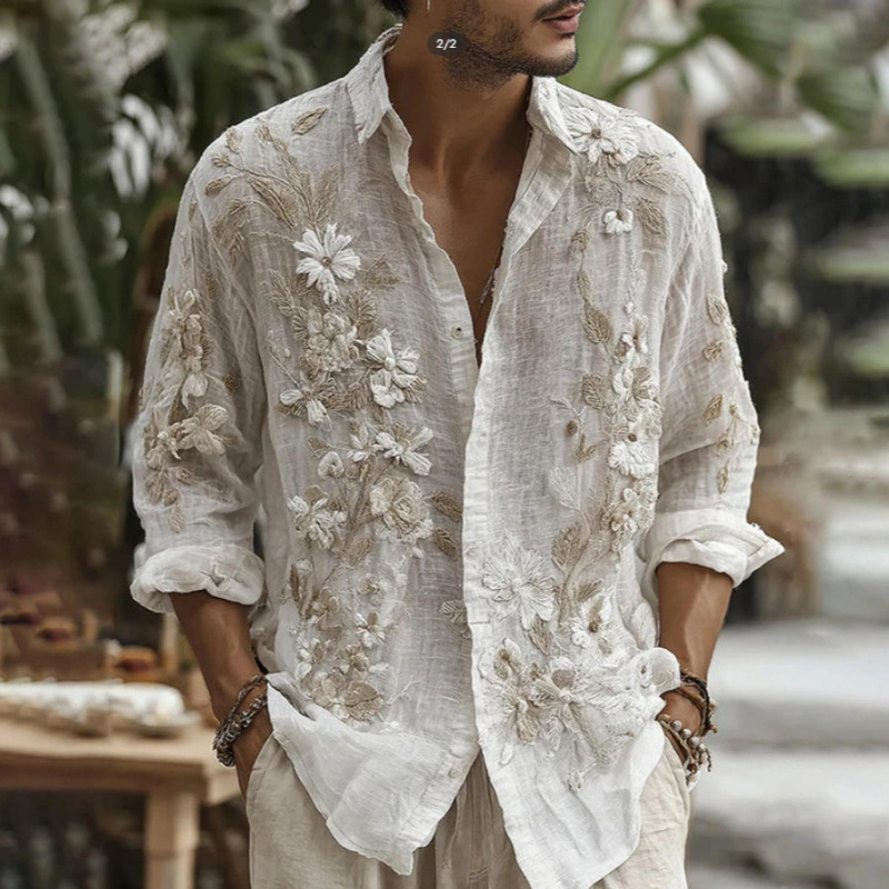 Cross-Border Retro Style 3D Printed Long-Sleeved Summer New Men's Casual Versatile Fashion Trendy Shirt
