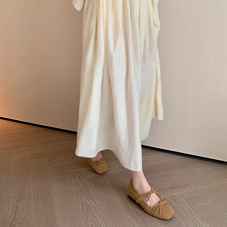 牛皮版~仙女风浅口4cm内增高法式蝴蝶结平底玛丽珍芭蕾鞋女单鞋|undefined