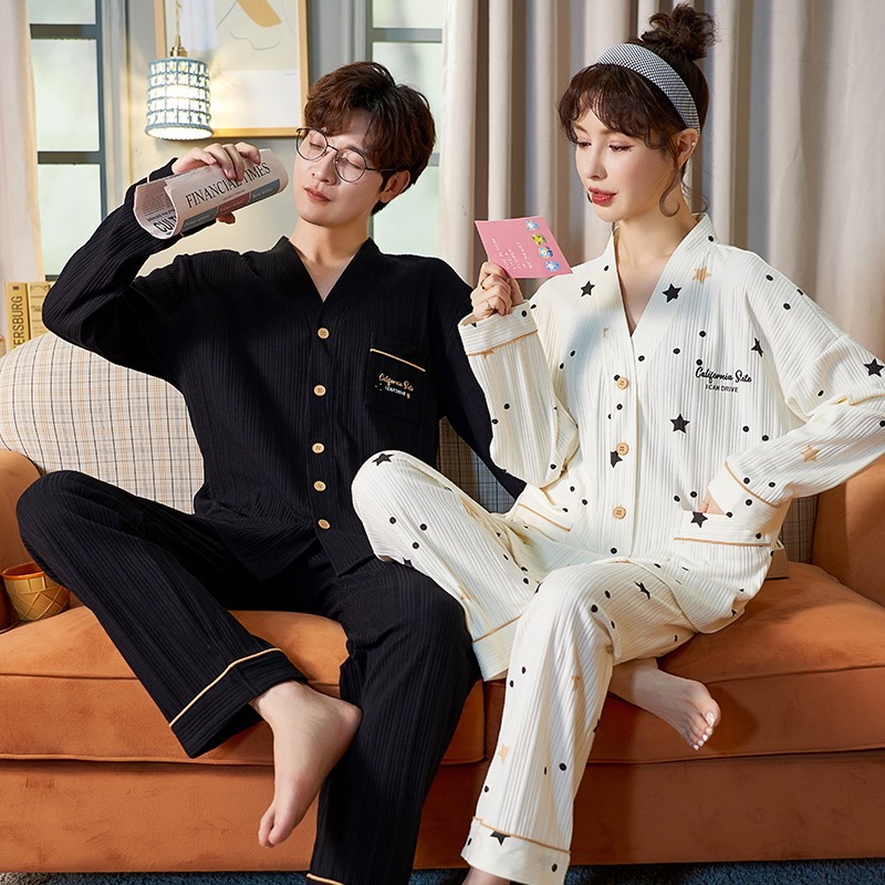 Jiao Caimeng pareja pijamas verano primavera y otoño de algodón de manga larga de los hombres de dibujos animados ropa de casa de las mujeres nuevo 2022