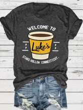 吉尔莫尔风扇T恤 - 卢克餐厅图案印花深灰色休闲圆领短袖上衣四