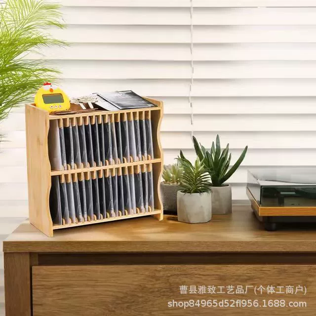 Бамбуковая деревянная стойка пластинки большой емкости двухслойная сетка CD-стойка для дисков